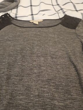 Grey Knit Top with Lace Shoulder Detail.banana Republic